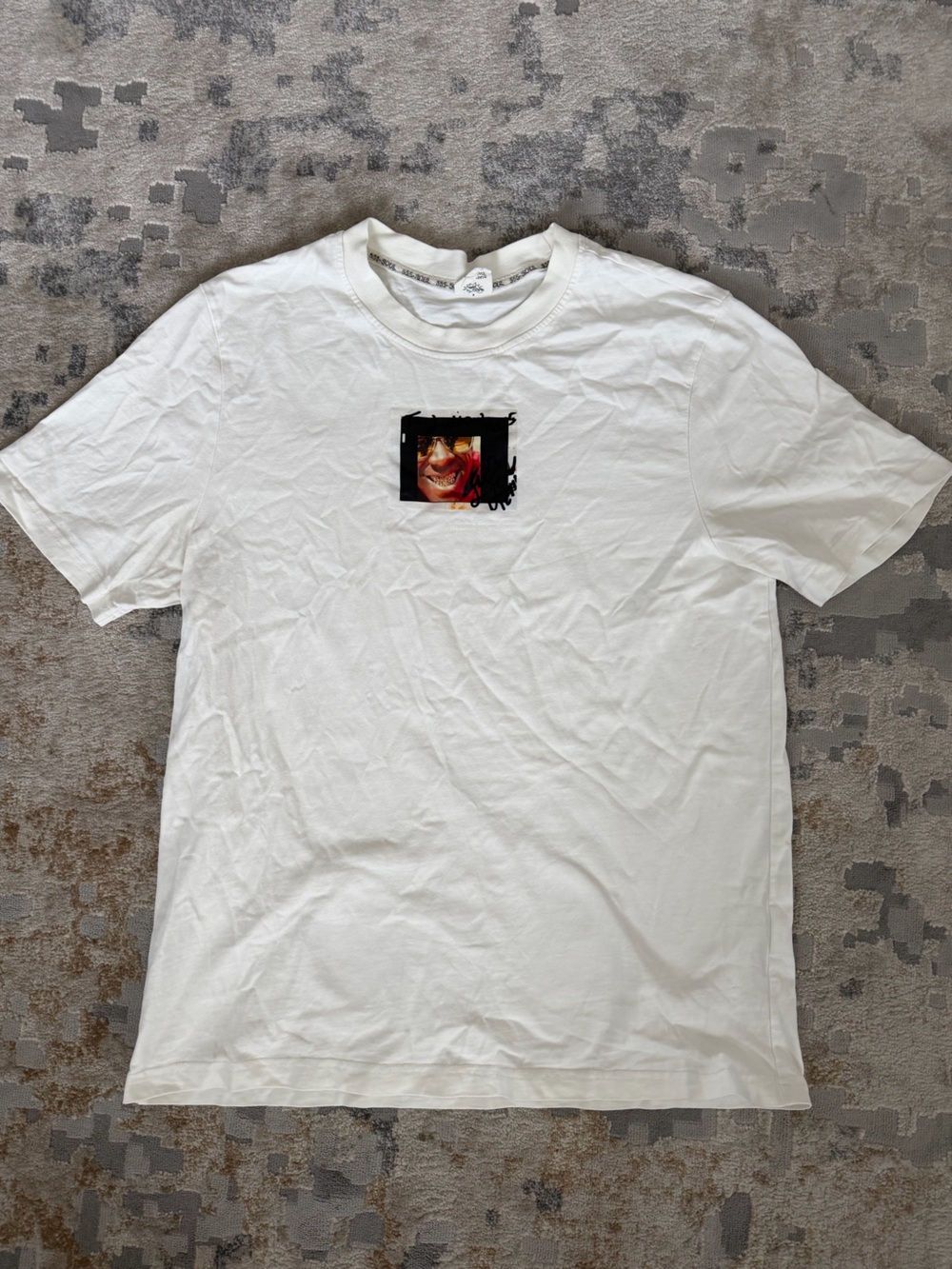 Custo Barcelona White Graphic Crewneck T-Shirt with Small Multicolor Print